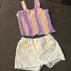 Zara Colorful Striped Top and White denim Shorts Set